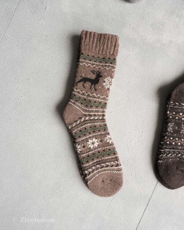 جوراب پشمی وینتیج ضخیم خاکی گوزن 2