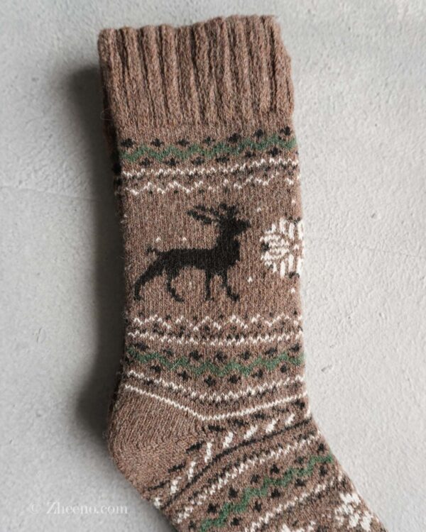 جوراب پشمی وینتیج ضخیم خاکی گوزن 2