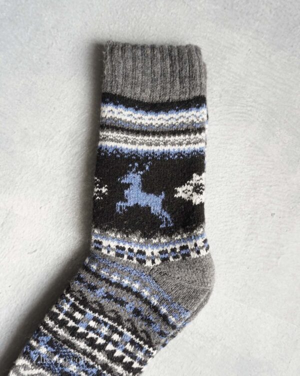 جوراب پشمی وینتیج ضخیم طوسی مشکی گوزن 3