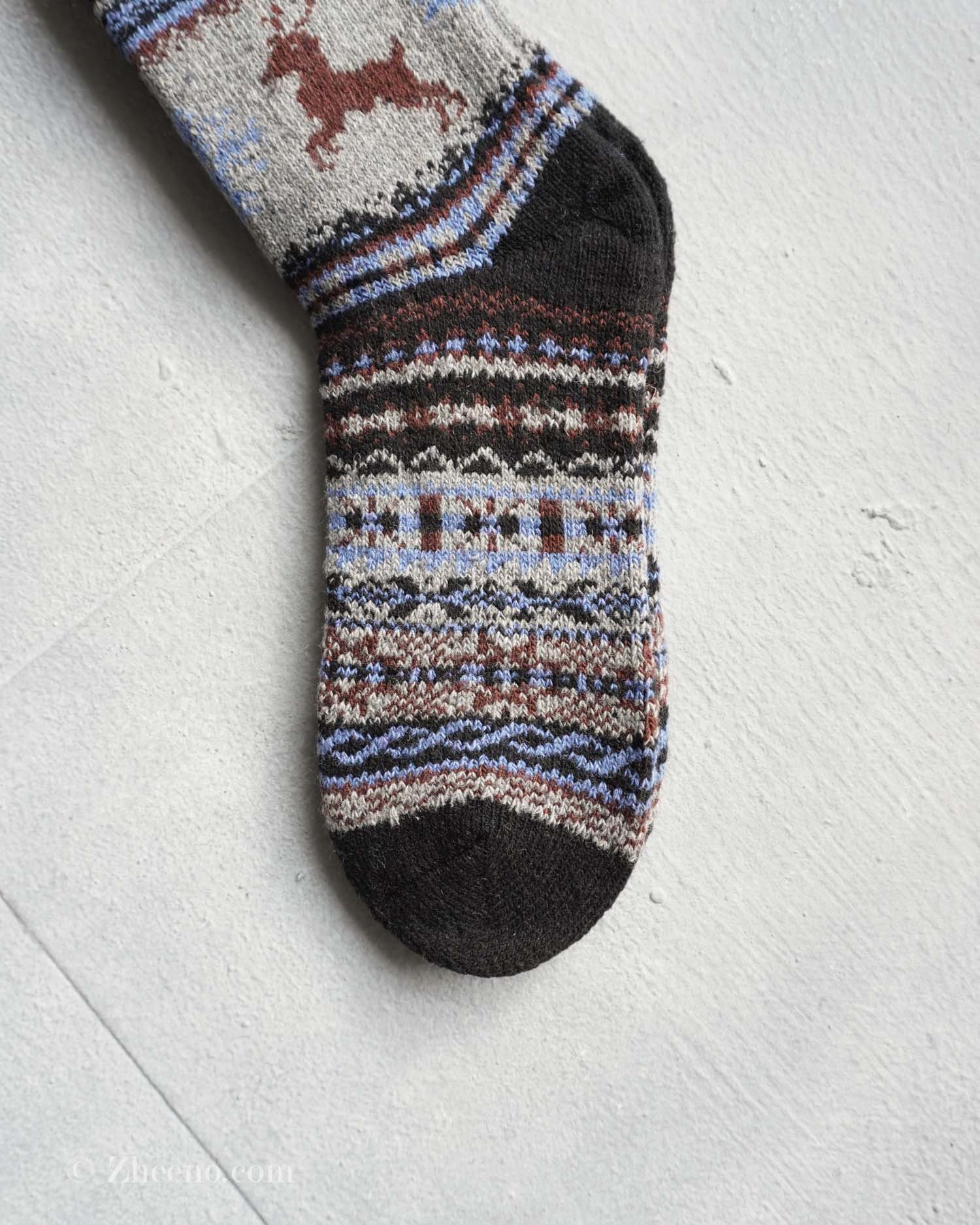 جوراب پشمی وینتیج ضخیم مشکی طوسی گوزن 3