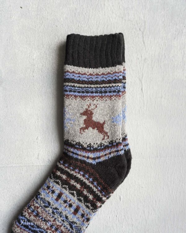 جوراب پشمی وینتیج ضخیم مشکی طوسی گوزن 3