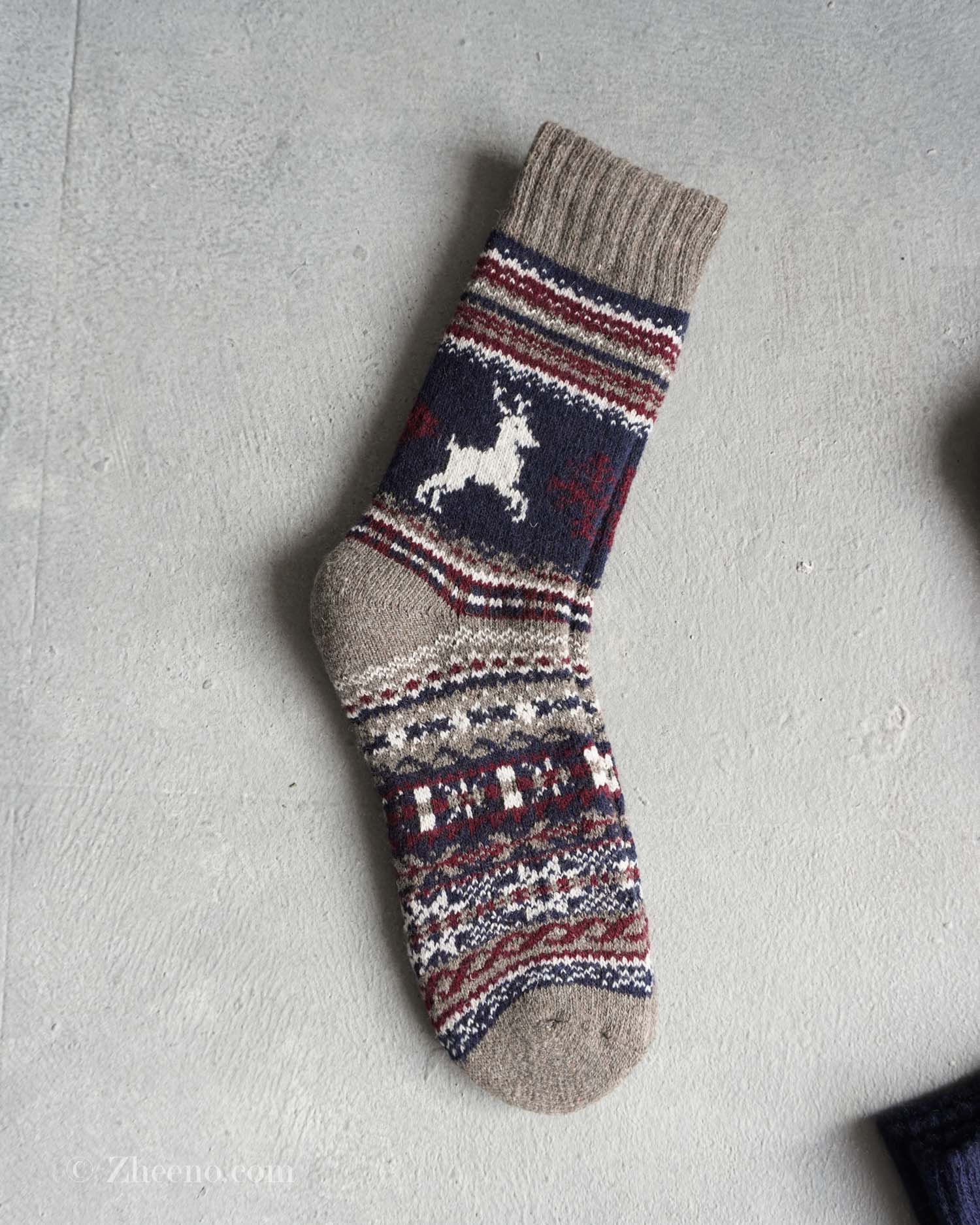 جوراب پشمی وینتیج ضخیم طوسی سرمه ای گوزن 3