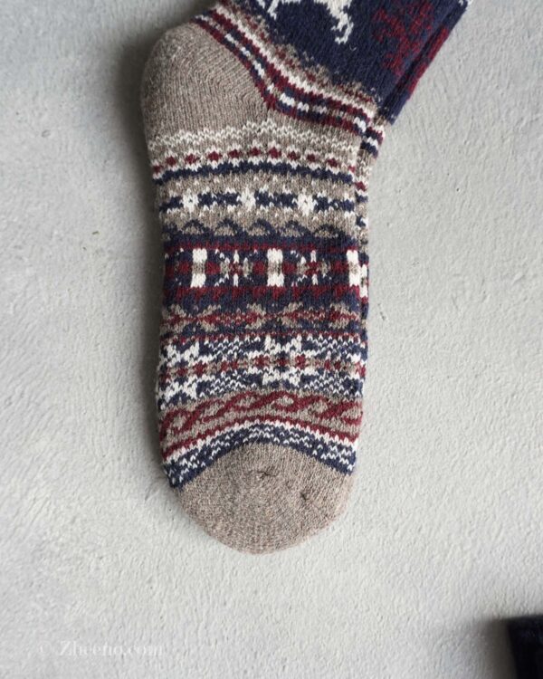 جوراب پشمی وینتیج ضخیم طوسی سرمه ای گوزن 3