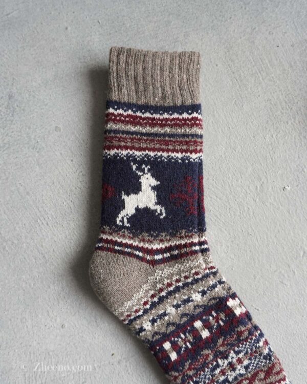 جوراب پشمی وینتیج ضخیم طوسی سرمه ای گوزن 3