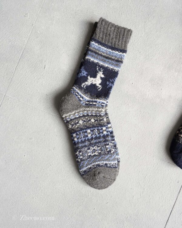 جوراب پشمی وینتیج ضخیم طوسی گوزن 3