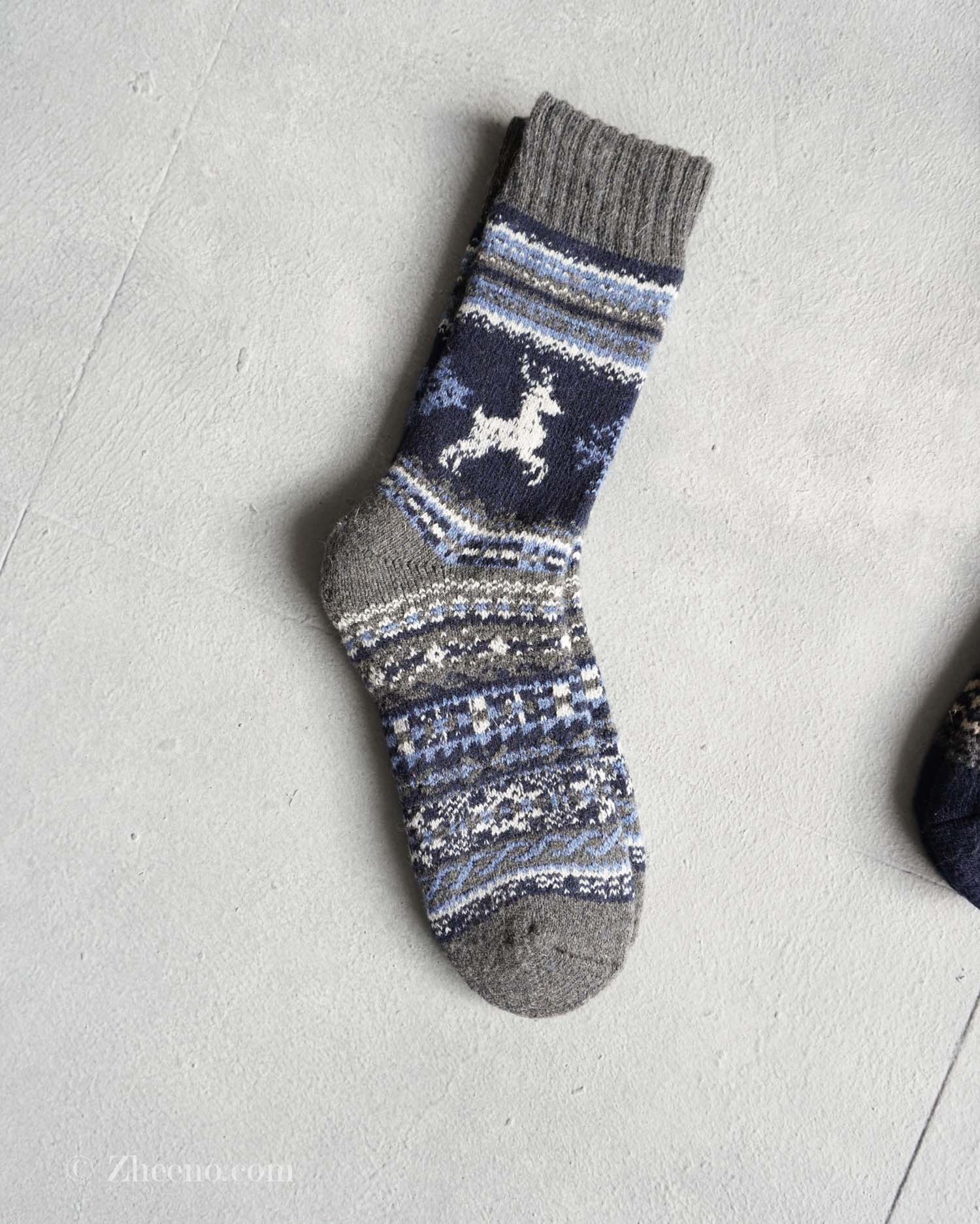 جوراب پشمی وینتیج ضخیم طوسی گوزن 3