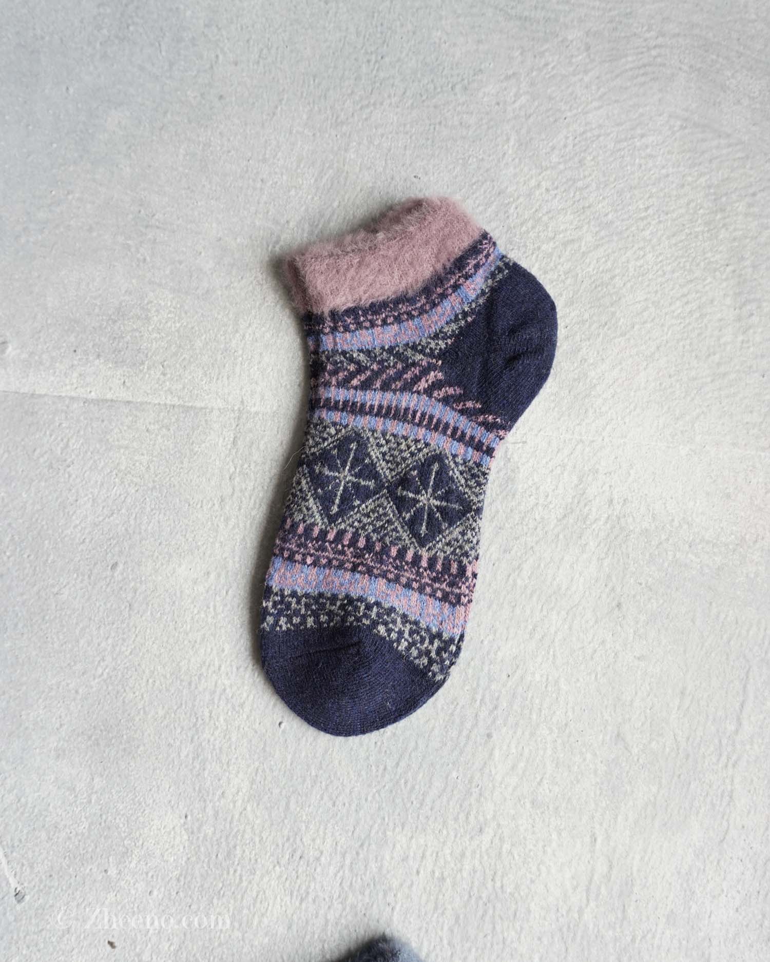 جوراب مچی پشمی زنانه طرحدار بنفش