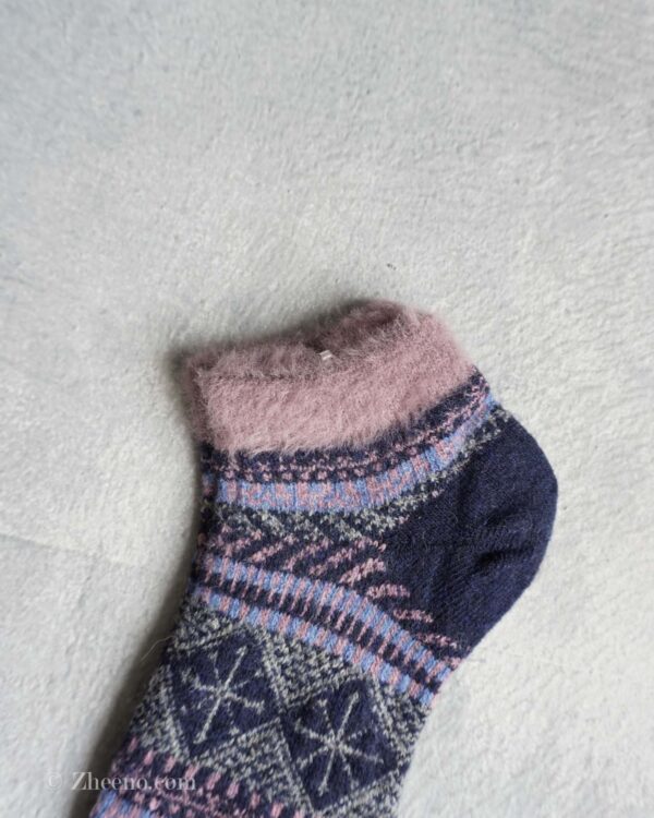 جوراب مچی پشمی زنانه طرحدار بنفش