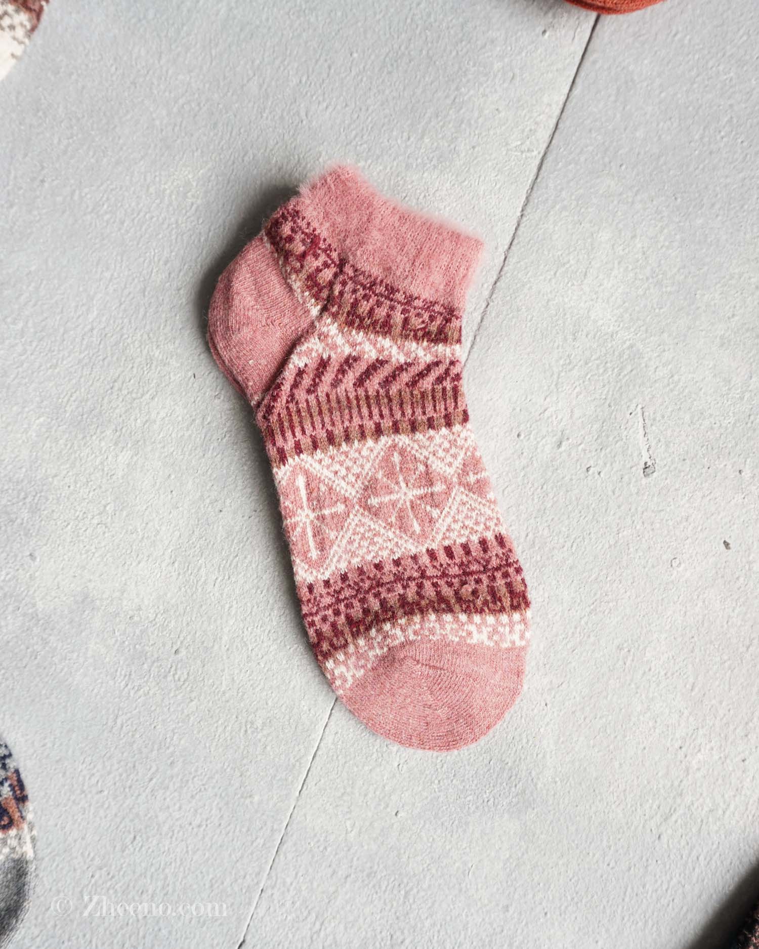 جوراب مچی پشمی زنانه طرحدار صورتی