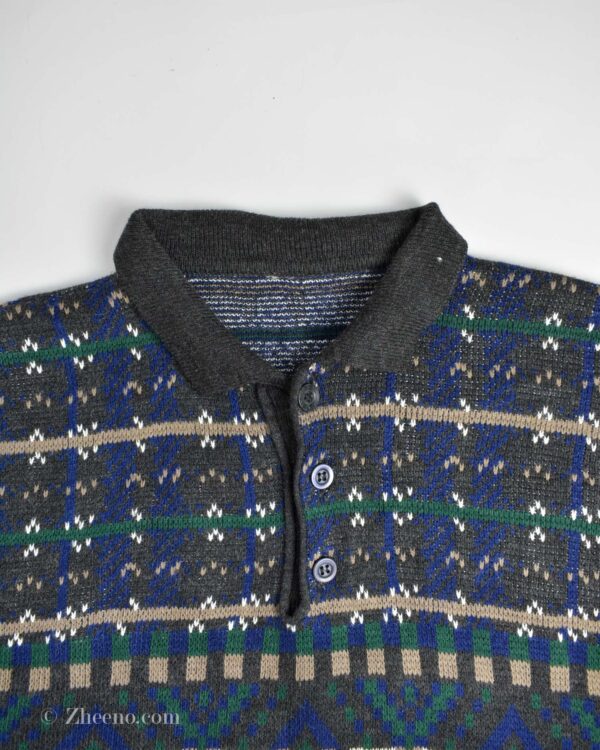 بافت وینیتیج یقه دار سه دکمه قهوه ای