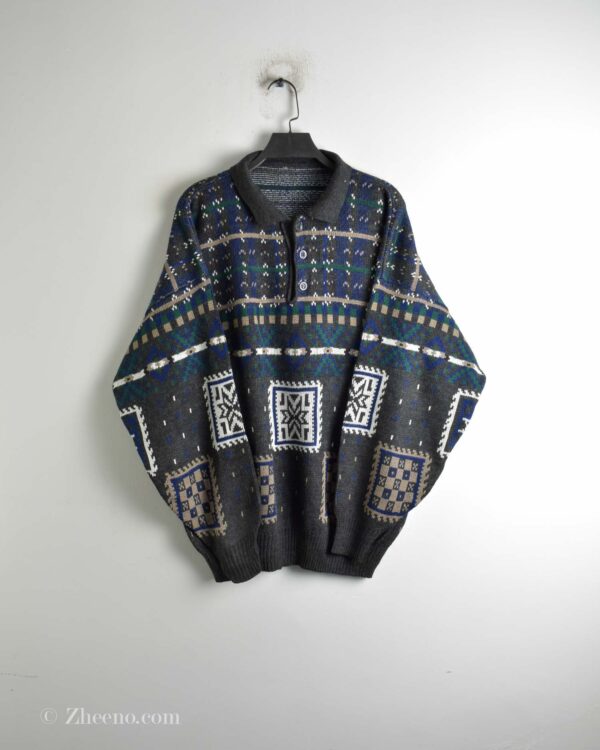 بافت وینیتیج یقه دار سه دکمه قهوه ای