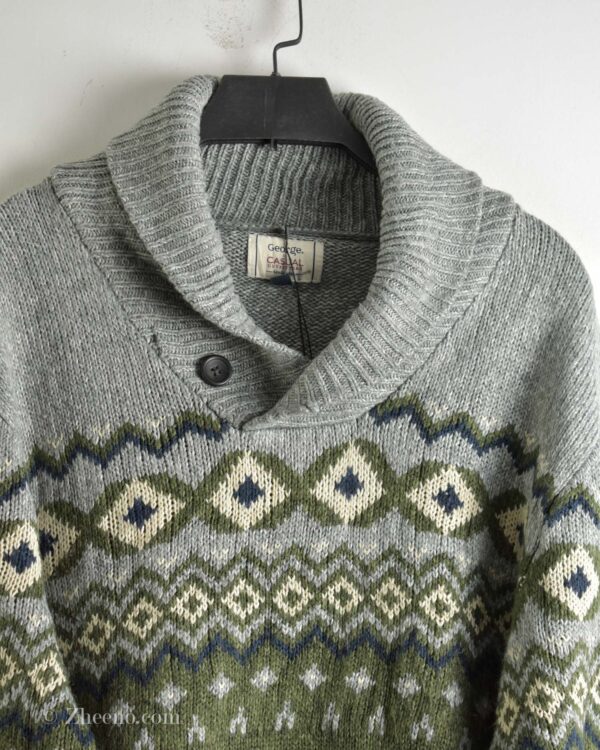 بافت وینیتیج یقه دار طوسی سبز George