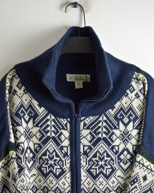 بافت وینیتیج یقه دار سرمه ای طرح دار Haband