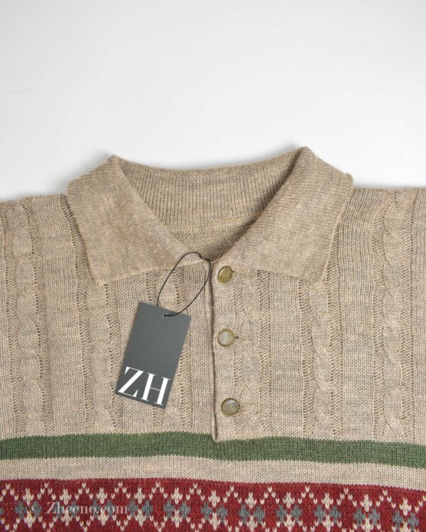 بافت وینتیج یقه دار سه دکمه طرح دار