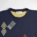 بافت وینتیج سرمه ای تیره طرح دار