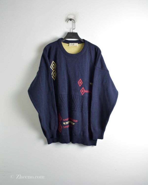 بافت وینتیج سرمه ای تیره طرح دار