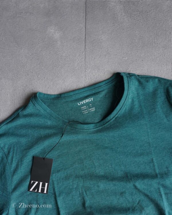 تیشرت یقه گرد فیروزه‌ای تیره ساده Livergy