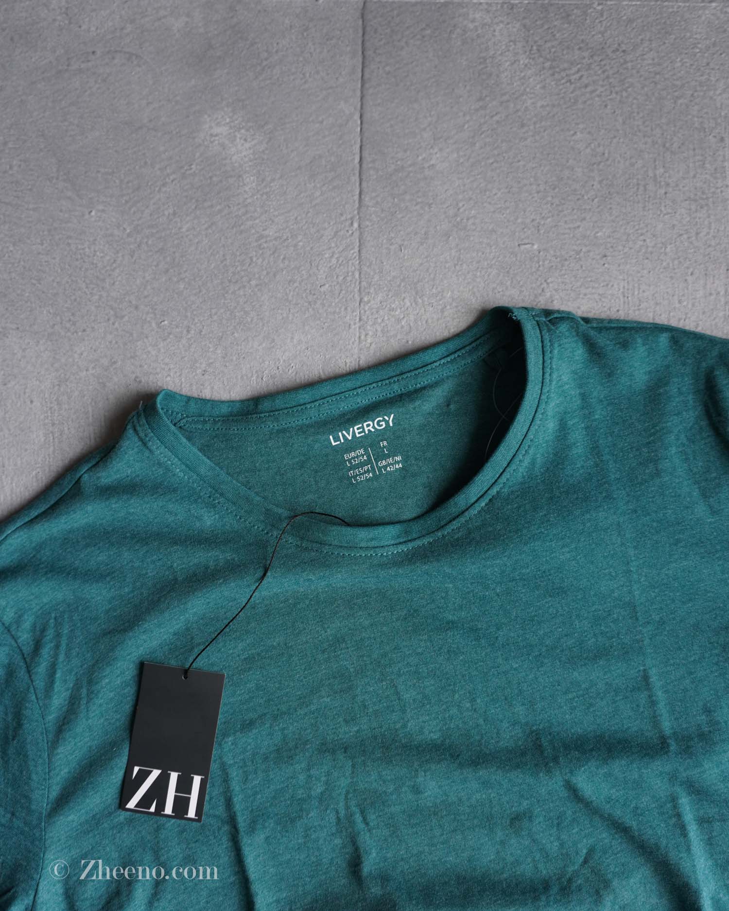 تیشرت یقه گرد فیروزه‌ای تیره ساده Livergy