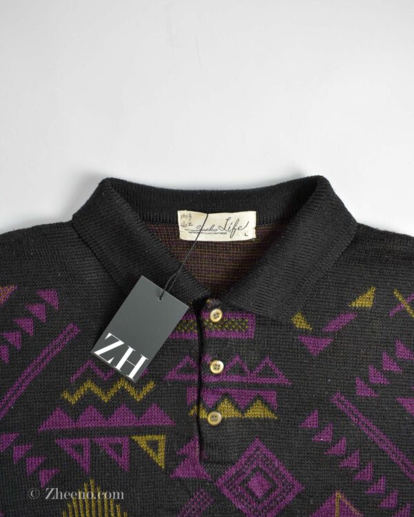 بافت وینتیج بنفش مشکی یقه دار