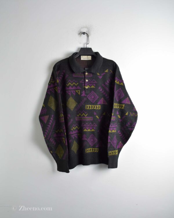 بافت وینتیج بنفش مشکی یقه دار