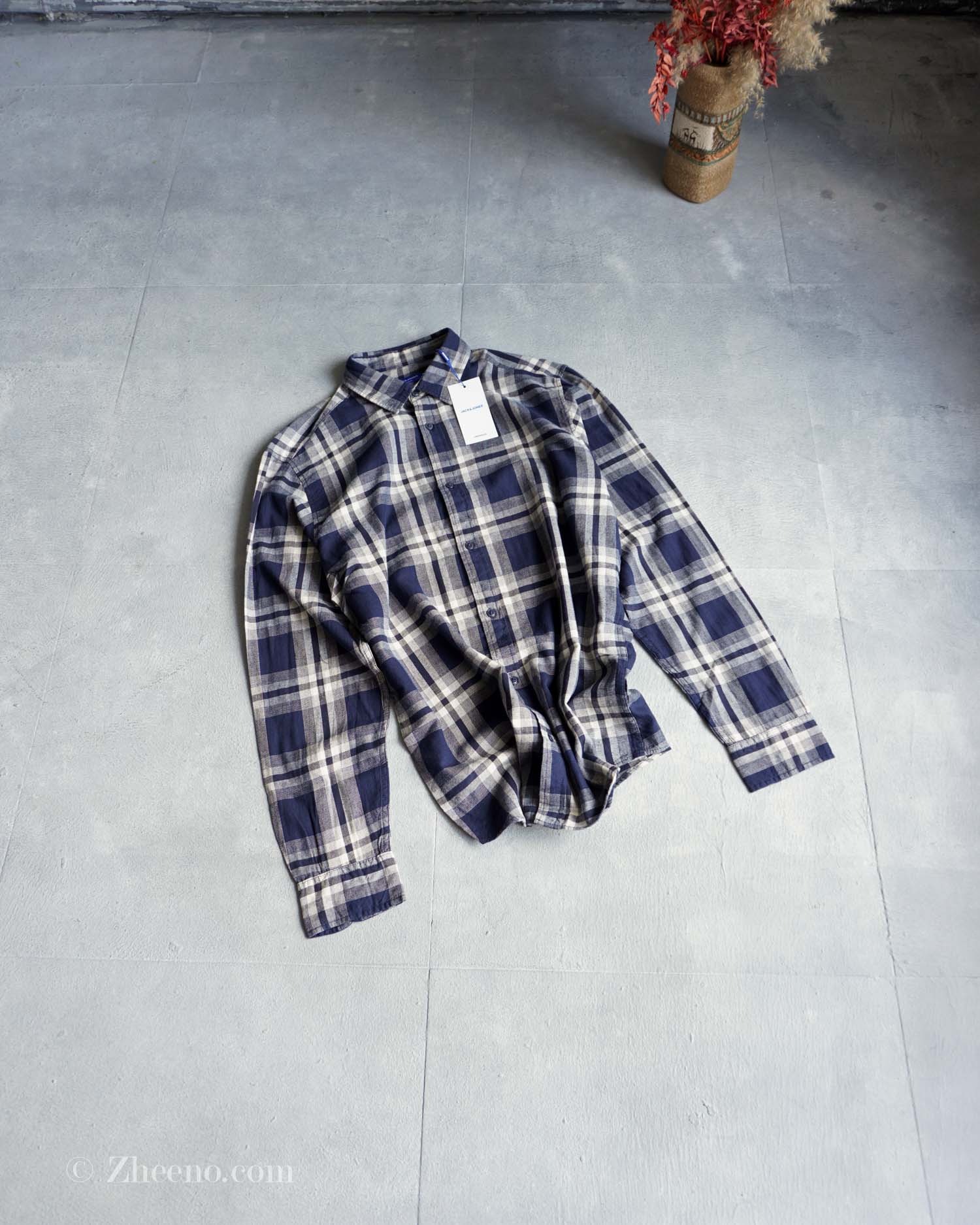 پیراهن نخی آستین بلند سرمه ای Jack& Jones