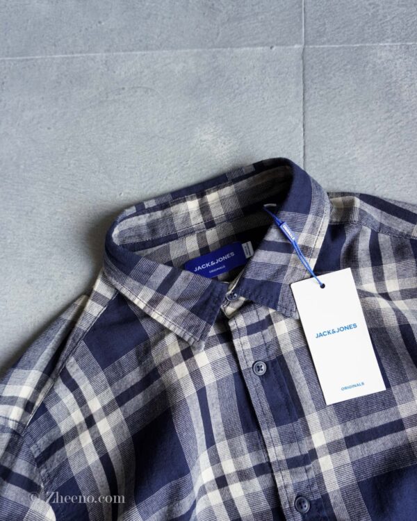 پیراهن نخی آستین بلند سرمه ای Jack& Jones