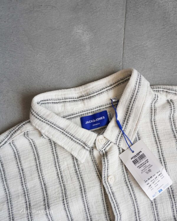 پیراهن نخی طرح لینن سفید راه راه Jack&Jones