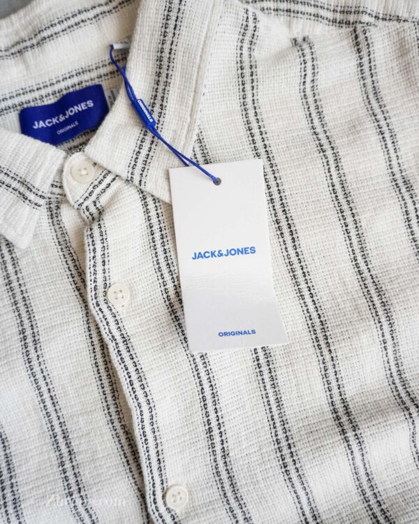 پیراهن نخی طرح لینن سفید راه راه Jack&Jones