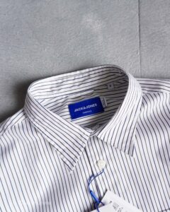 پیراهن نخی آستین بلند اورسایز سفید راه راه Jack&Jones