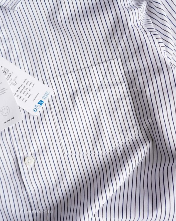 پیراهن نخی آستین بلند اورسایز سفید راه راه Jack&Jones