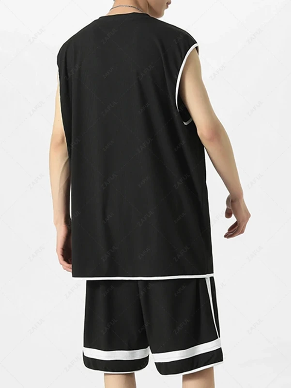 ست وست و شلوارک مشکی طرح کبریتی Zaful