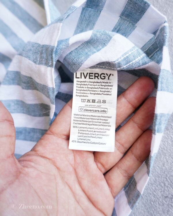 پیراهن لنین راه راه سفید و سبز Livergy